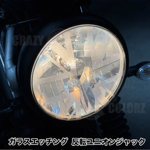 【丸型ヘッドライト専用】 バイク用ヘッドライトデカール ユニオンジャック 反転ユニオンジャック 全7種 ライトスモーク ダークスモーク ブラック ガラスエッチング