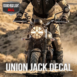 【丸型ヘッドライト専用】 バイク用ヘッドライトデカール ユニオンジャック 反転ユニオンジャック 全7種 ライトスモーク ダークスモーク ブラック ガラスエッチング