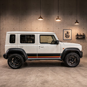 ジムニーノマド JC74WにBLACK TRAIL RETRO STRIPEを装着した横向き全体イメージ