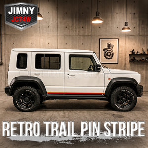 ジムニーノマド JC74WにRETRO TRAIL PIN STRIPEの細幅レトロサイドストライプを装着したメインイメージ